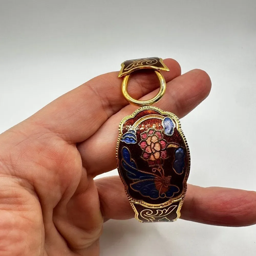 Beautiful cloisonné butterfly‎ and flower clamp hinged bracelet!